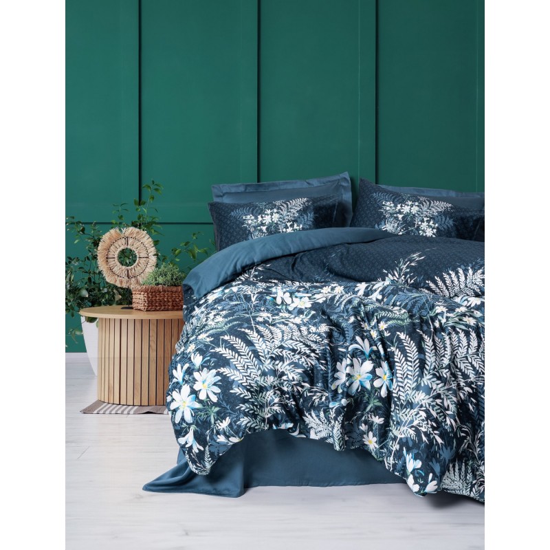 Lessentiel Satin Double Quilt Cover Set Imvelo - Petrol Green Petrol Green