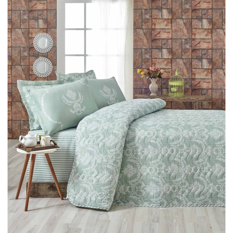 Lessentiel Single Quilted Bedspread Set Pure - Water Green Sea Green
White