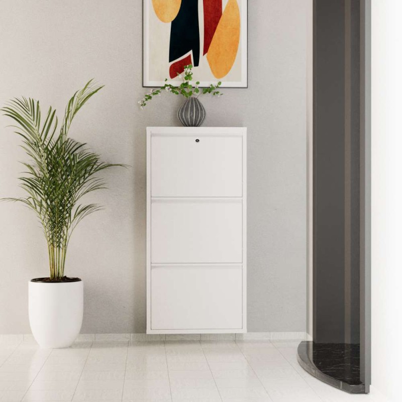 Shoe Cabinet Locking 3 Piece Metal - White White