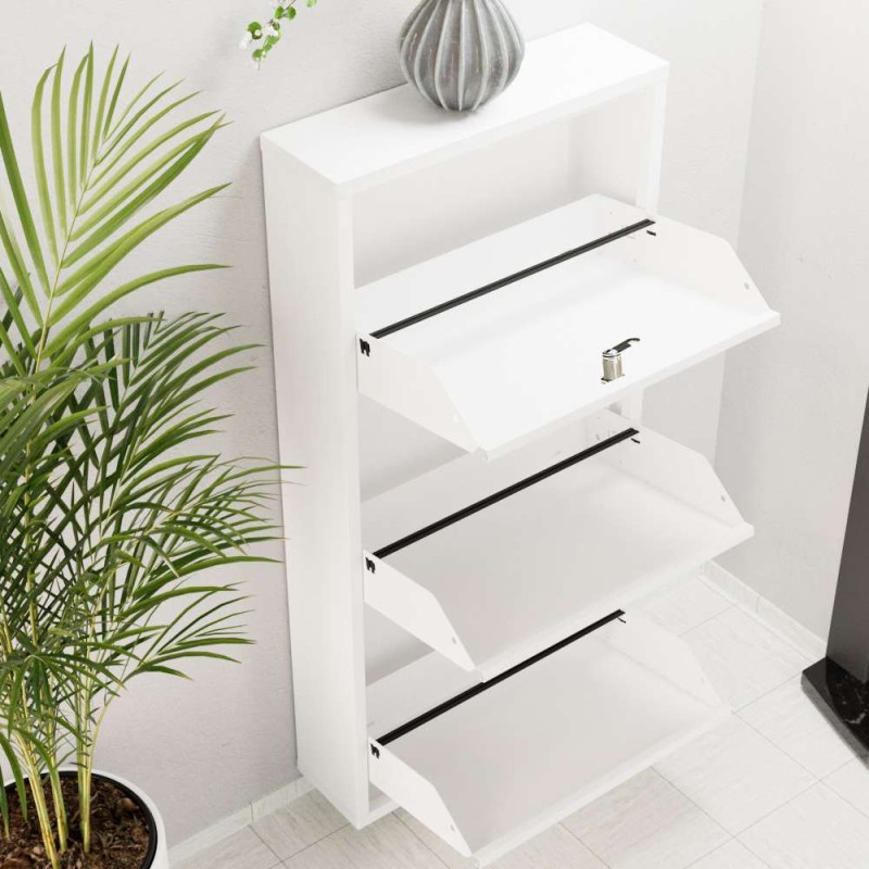 Shoe Cabinet Locking 3 Piece Metal - White White