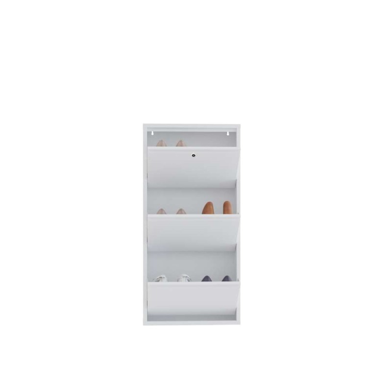Shoe Cabinet Locking 3 Piece Metal - White White