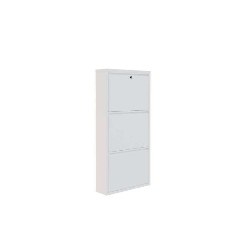 Shoe Cabinet Locking 3 Piece Metal - White White