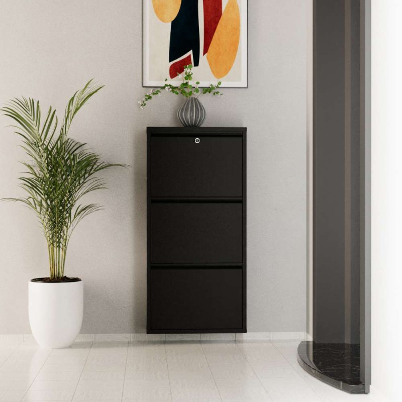 Shoe Cabinet Locking 3 Piece Metal - Black Black