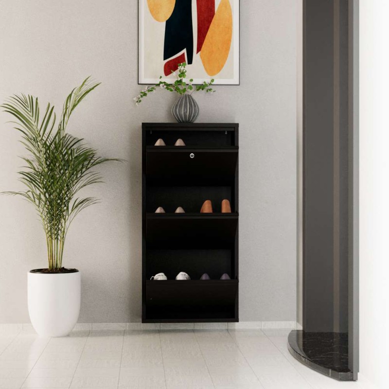 Shoe Cabinet Locking 3 Piece Metal - Black Black