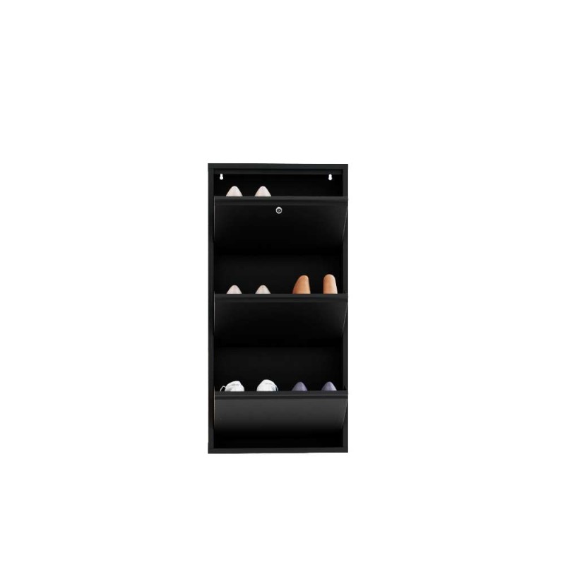 Shoe Cabinet Locking 3 Piece Metal - Black Black
