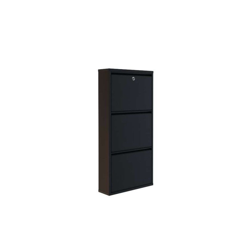 Shoe Cabinet Locking 3 Piece Metal - Black Black