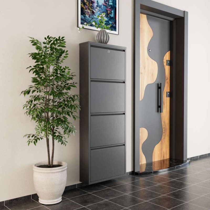 Shoe Cabinet Locking 4 Piece Metal - Anthracite Anthracite