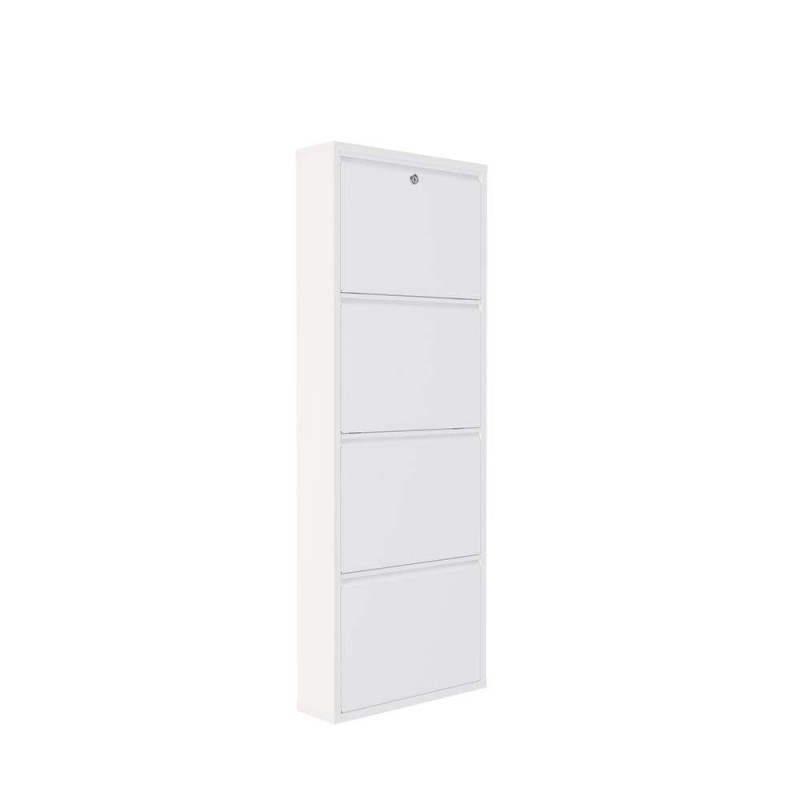 Shoe Cabinet Locking 4 Piece Metal - White White