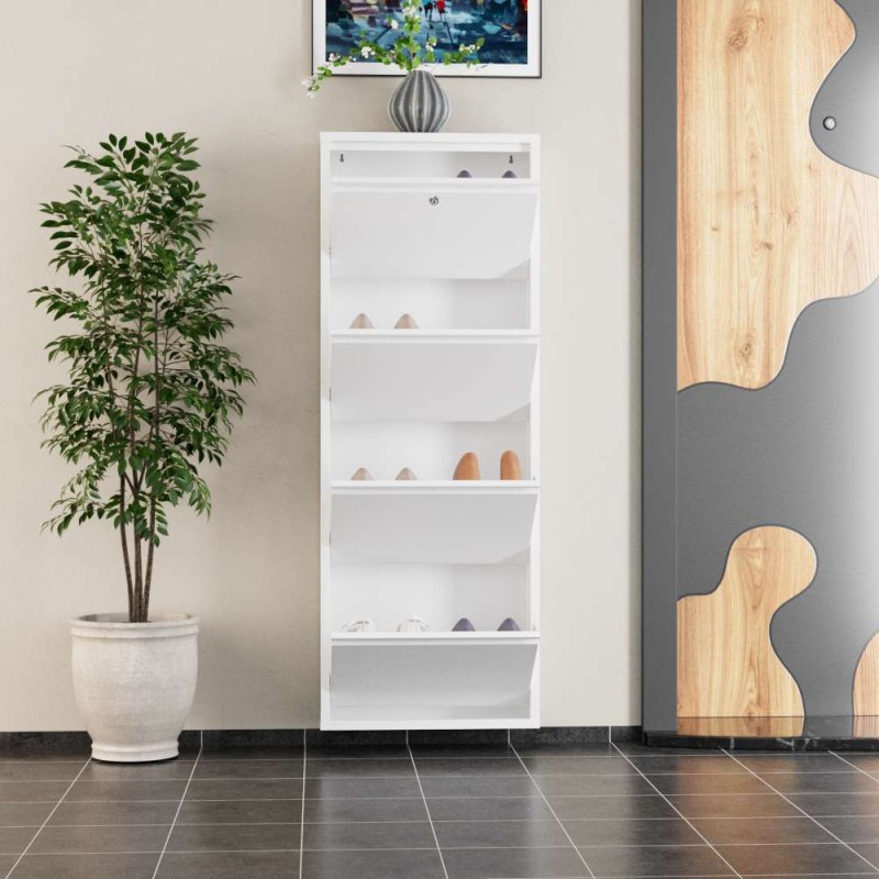 Shoe Cabinet Locking 4 Piece Metal - White White