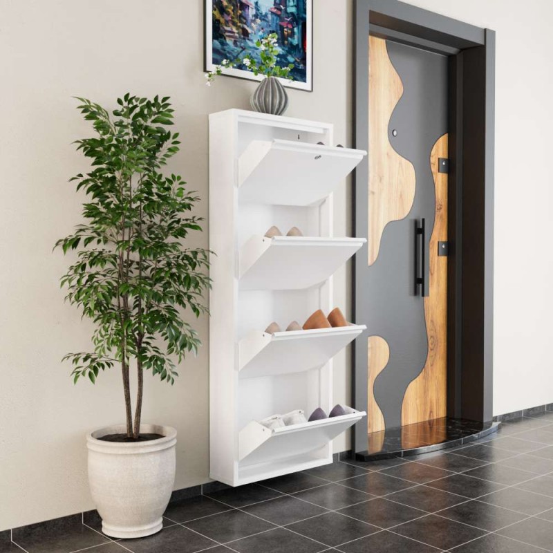 Shoe Cabinet Locking 4 Piece Metal - White White