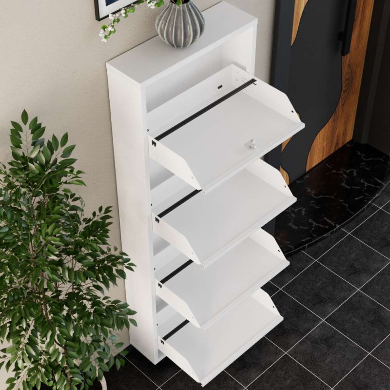 Shoe Cabinet Locking 4 Piece Metal - White White