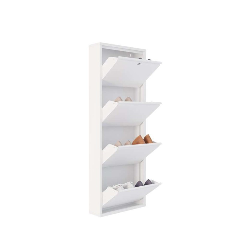 Shoe Cabinet Locking 4 Piece Metal - White White