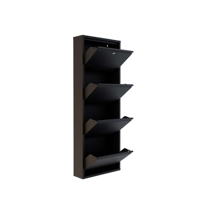 Shoe Cabinet Locking 4 Piece Metal - Black Black
