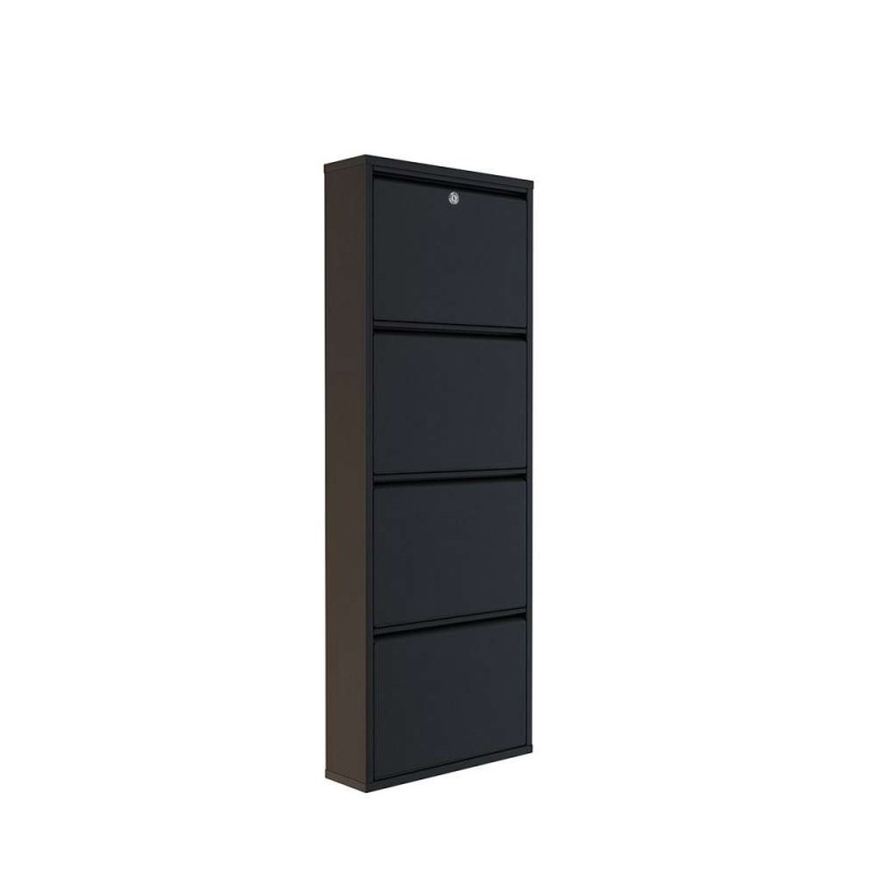 Shoe Cabinet Locking 4 Piece Metal - Black Black
