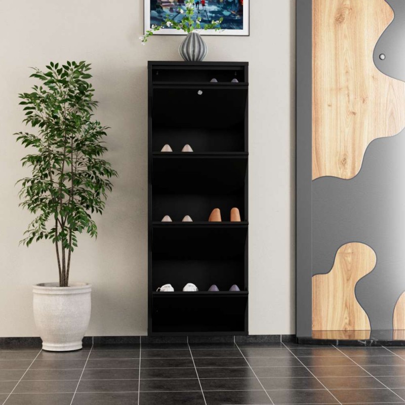 Shoe Cabinet Locking 4 Piece Metal - Black Black