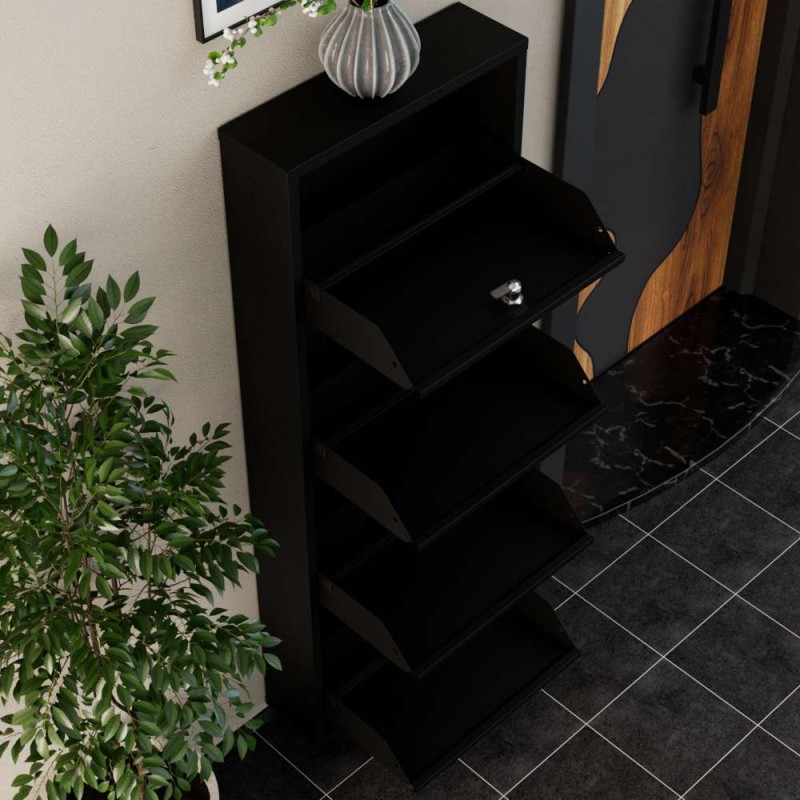 Shoe Cabinet Locking 4 Piece Metal - Black Black