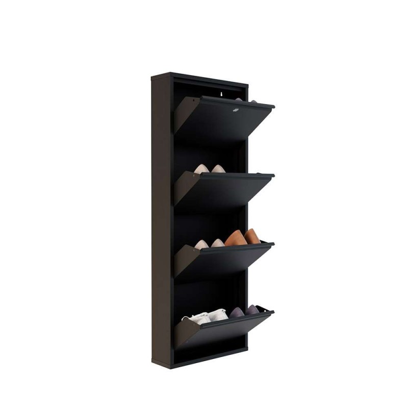 Shoe Cabinet Locking 4 Piece Metal - Black Black
