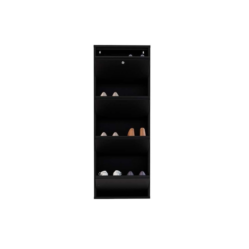 Shoe Cabinet Locking 4 Piece Metal - Black Black