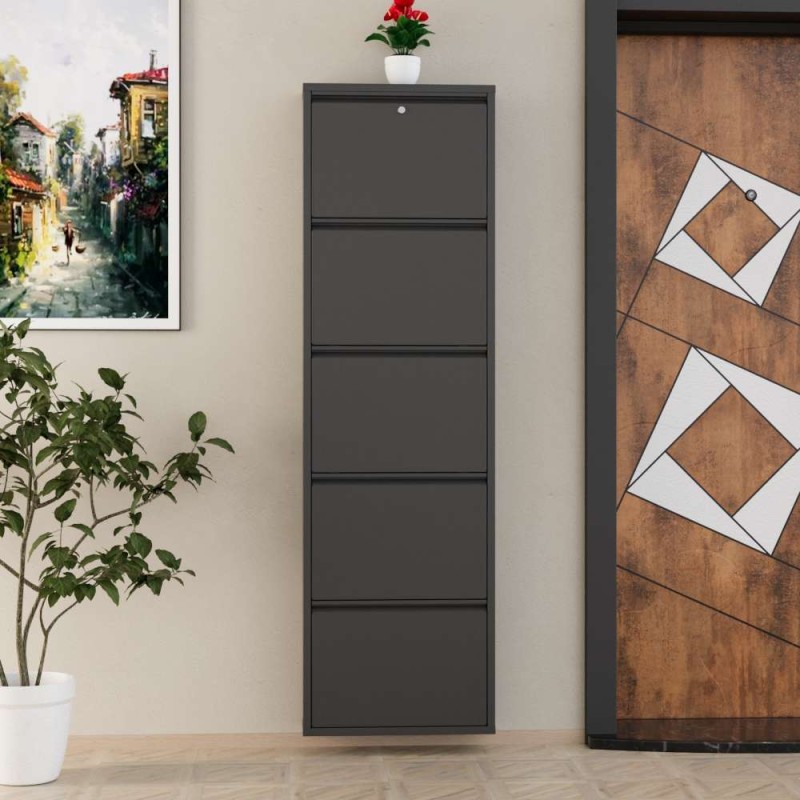 Shoe Cabinet Locking 5 Piece Metal - Anthracite Anthracite