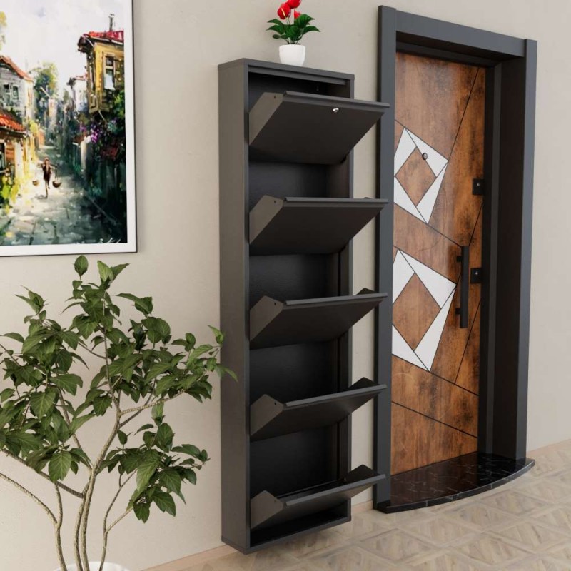 Shoe Cabinet Locking 5 Piece Metal - Anthracite Anthracite