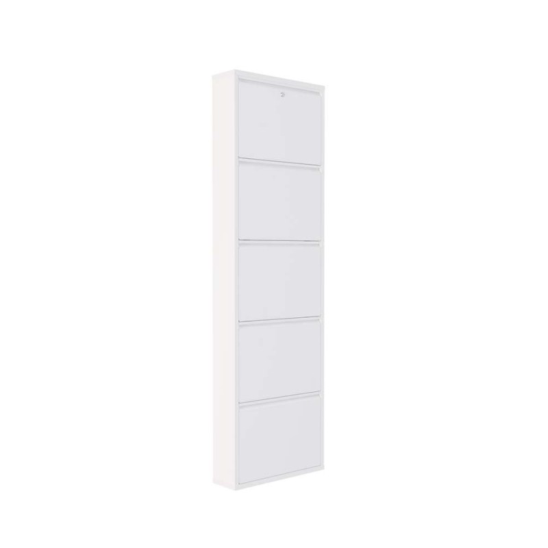 Shoe Cabinet Locking 5 Piece Metal - White White