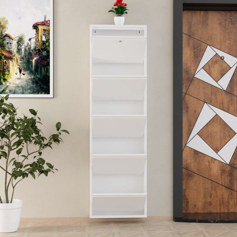 Shoe Cabinet Locking 5 Piece Metal - White White