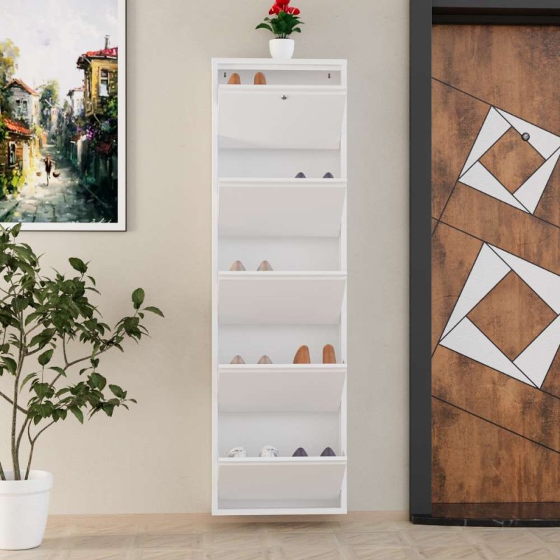 Shoe Cabinet Locking 5 Piece Metal - White White