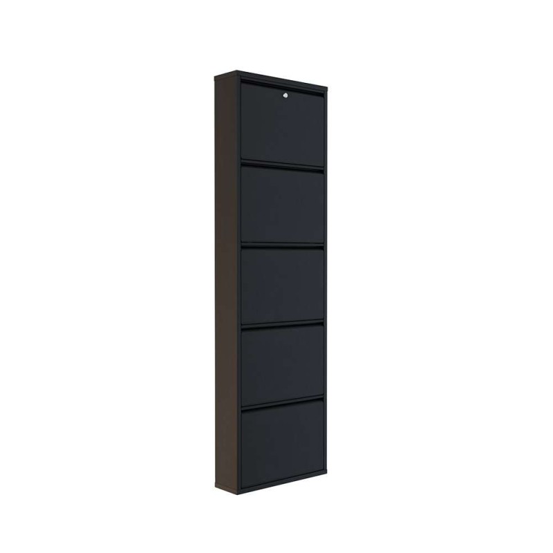 Shoe Cabinet Locking 5 Piece Metal - Black Black