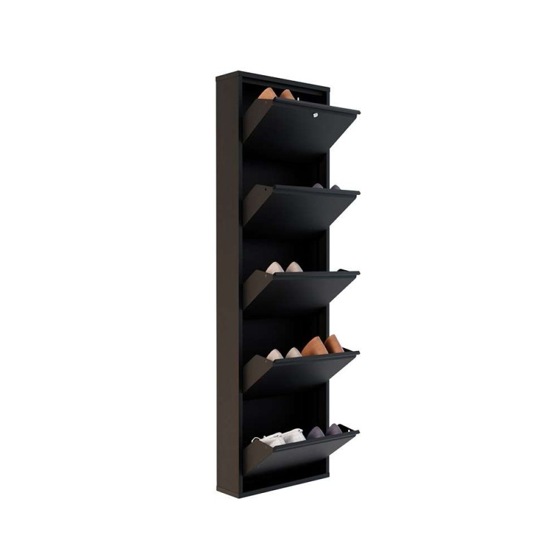 Shoe Cabinet Locking 5 Piece Metal - Black Black