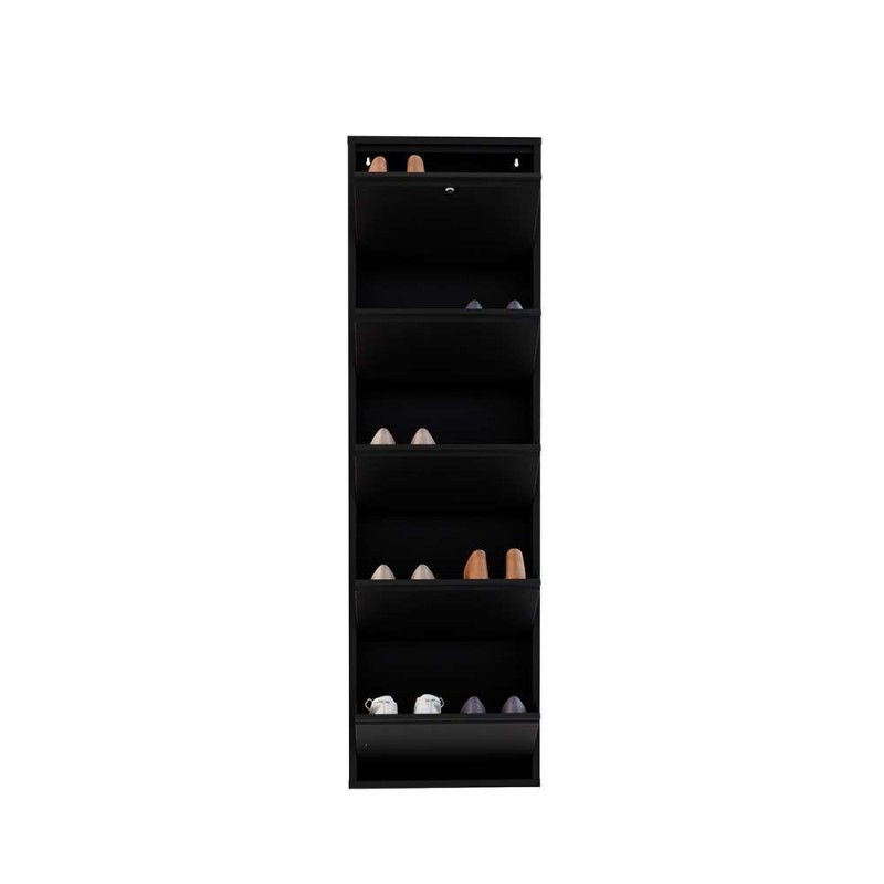 Shoe Cabinet Locking 5 Piece Metal - Black Black