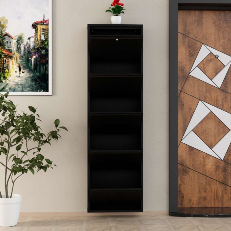 Shoe Cabinet Locking 5 Piece Metal - Black Black