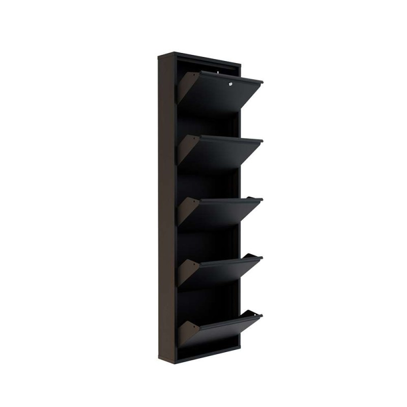 Shoe Cabinet Locking 5 Piece Metal - Black Black