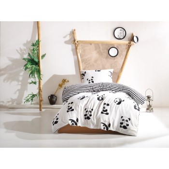 Single Quilt Cover Set Panda Black
White