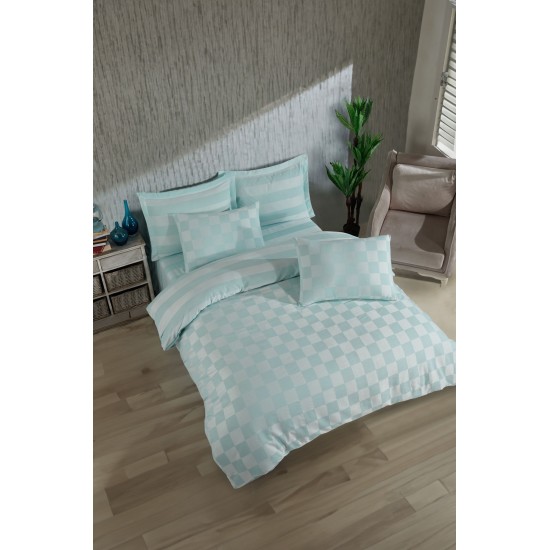 Double Duvet Cover Set Kareli Saten - Mint Mint Lessentiel Double Duvet Cover Set Kareli Saten - Mint Mint