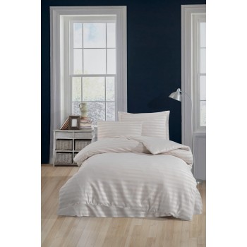 Single Quilt Cover Set Water Yollu Saten - Beige Beige