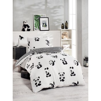 Single Duvet Cover Set Panda - Black Black
White