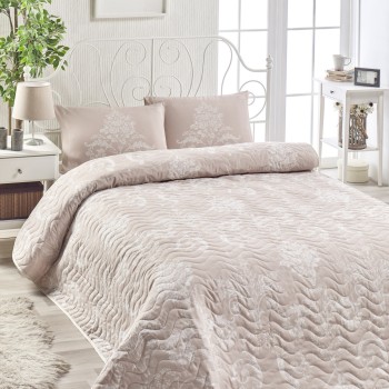 Double Bedspread Set Kraliçe - Mink Mink
White