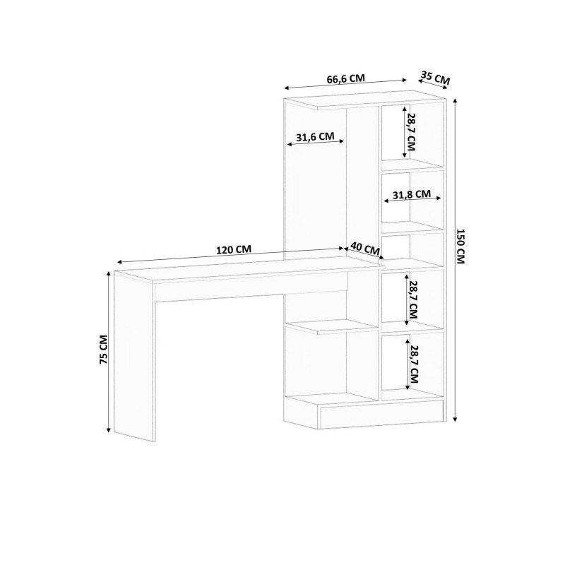 Study Desk & Bookshelf Rb1000401557 Matte White