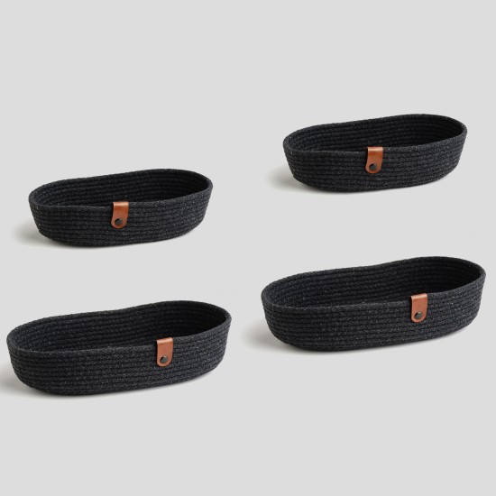 Cotton Bread Basket Set (4 Pieces) JUT01001108D Black Aberto Design Cotton Bread Basket Set (4 Pieces) JUT01001108D Black