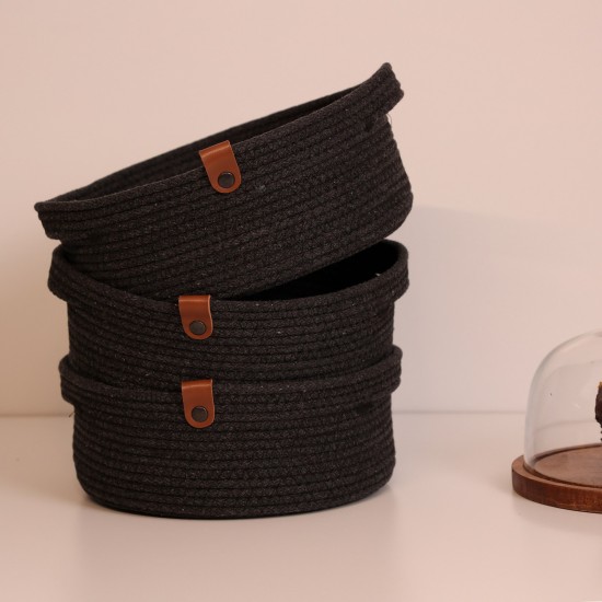 Cotton Basket Set (3 Pieces) JUT05003208D Black Aberto Design Cotton Basket Set (3 Pieces) JUT05003208D Black