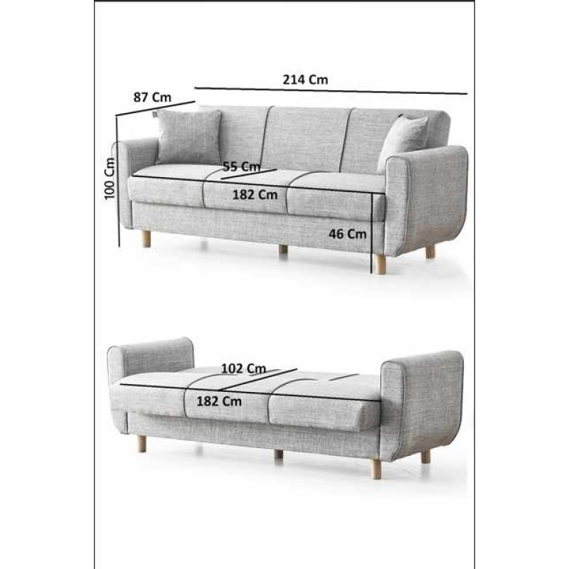 3-Seat Sofa-Bed Flavia - Grey Grey