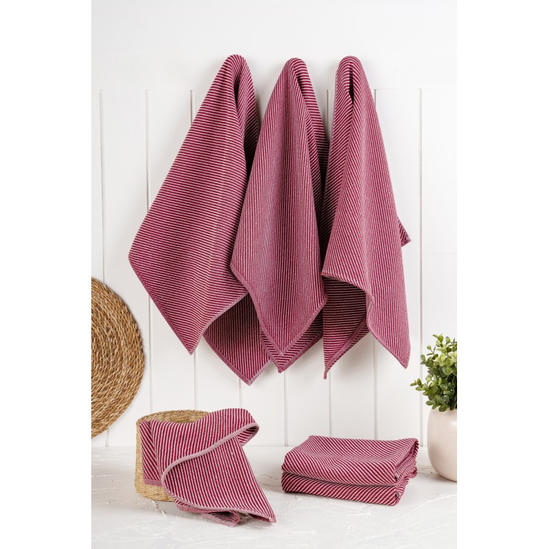 Kitchen Towel Set (6 Pieces) Eloise - Claret Red Claret Red