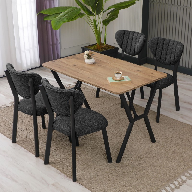 Extendable Dining Table & Chairs Set (5 Pieces) Elma - Anthracite, Walnut Anthracite
Walnut