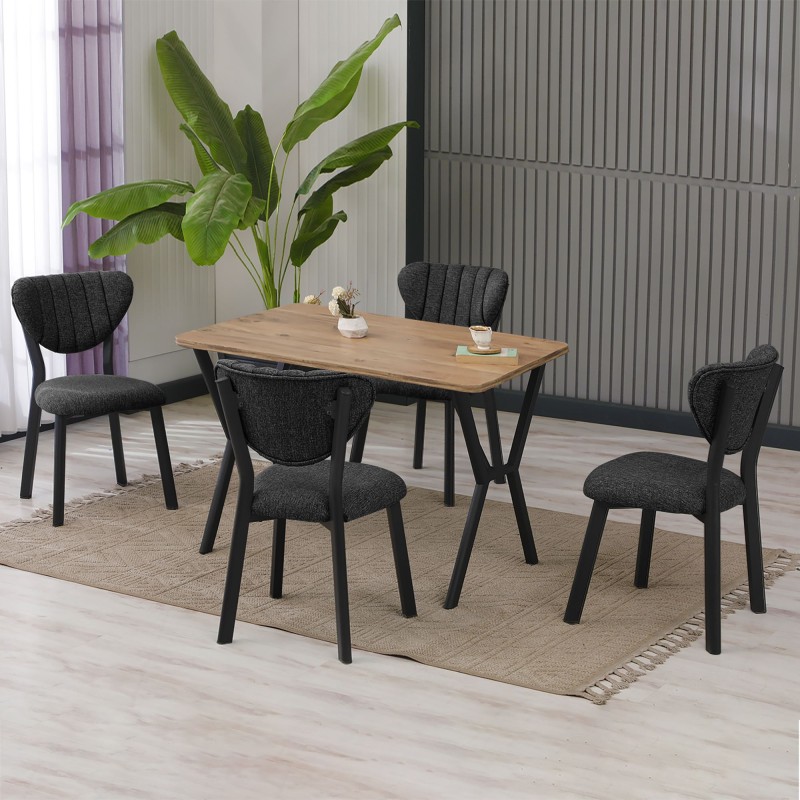 Extendable Dining Table & Chairs Set (5 Pieces) Elma - Anthracite, Walnut Anthracite
Walnut