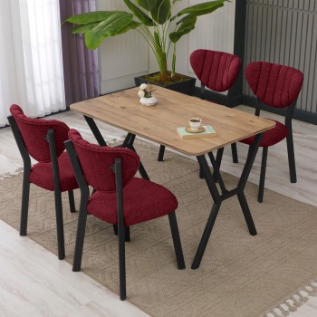 Extendable Dining Table & Chairs Set (5 Pieces) Elma - Burgundy, Walnut Burgundy
Walnut