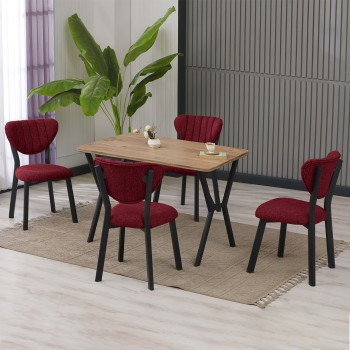 Extendable Dining Table & Chairs Set (5 Pieces) Elma - Burgundy, Walnut Burgundy
Walnut