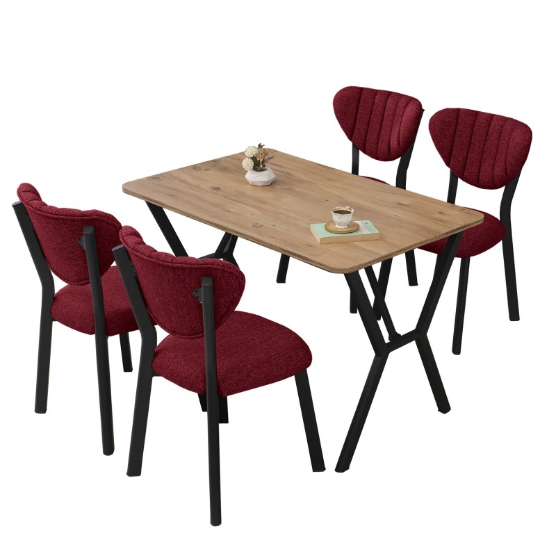 Extendable Dining Table & Chairs Set (5 Pieces) Elma - Burgundy, Walnut Burgundy
Walnut
