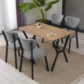 Extendable Dining Table & Chairs Set (5 Pieces) Elma - Grey, Walnut Grey
Walnut