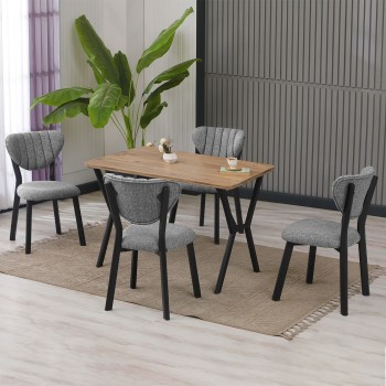 Extendable Dining Table & Chairs Set (5 Pieces) Elma - Grey, Walnut Grey
Walnut