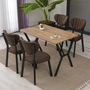 Extendable Dining Table & Chairs Set (5 Pieces) Elma - Brown, Walnut Brown
Walnut